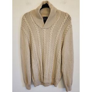 Jos A Bank‎ Mens Sweater Shawl Collar Cableknit Cream Pullover Extra Large